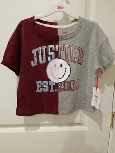 Justice Girls S/S Split Tee Burgundy/Grey Graphic Size Med(10) - Picture 1 of 3