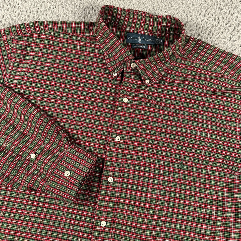 Ralph Lauren Shirt Mens 3XB Green Red Plaid Button Down Classic Fit Logo - Image 1 of 4