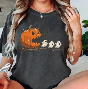 Spooky Ghost Pumpkin Shirt, Vintage Halloween Tee, Funny Party Outfit - Bild 1 von 5