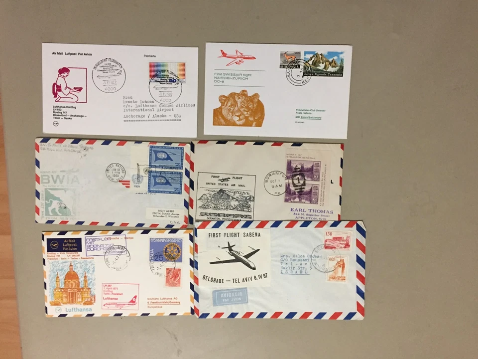 Six First Flight covers:Italy,Yugoslavia,KUT,US,UN,Germany - Image 1 of 1
