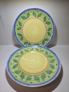 3x Caleca Italien Girasole handbemalt grün gelb blau Essteller 11-1/4" - Bild 1 von 9