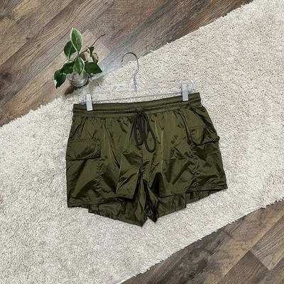 Offline by Aerie Olive Green Shine Nylon Cargo Pull On Lined Windbreaker Shorts - Image 1 of 4