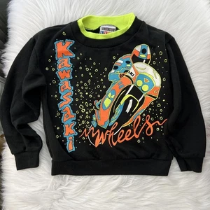 Vintage Andover Togs Starting Line Kawasaki Black neon crewneck sweatshirt, 5 - Picture 1 of 7