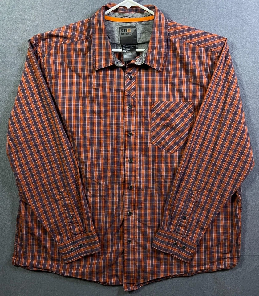 5.11 Tactical Red Plaid Snap Button Long Sleeve Shirt Mens 2XL 27.5x29 - Image 1 of 4