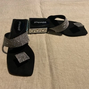 Women’s Jeffrey Campbell Jeweled Sparkly Slide Sandals - Black/Silver, Size 7 - Picture 1 of 4