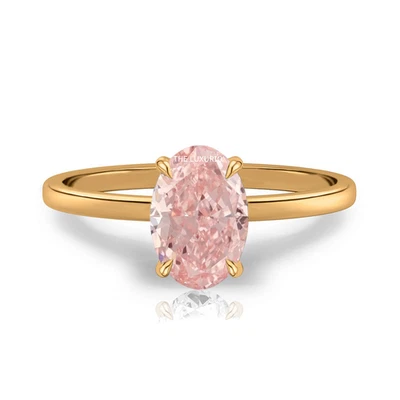 Anillo de diamantes de corte ovalado elegante rosa intenso oro amarillo de 14 quilates 1,20 quilates IGI cultivado en laboratorio Foto 1 de 4
