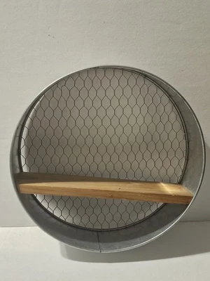 Galvanized Metal Chicken Wire Wall Shelf – Farmhouse Rustic Country Décor – 16” - Image 1 of 4