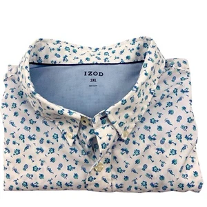 Izod Shirt Mens 3XL White Blue All Over Print Performance Geometric Palm Tress - Picture 1 of 8