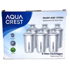 AquaCrest Water Filter Cartridges Compatible With Brita 6 Pack Model AQK-CF06A - Picture 1 of 7