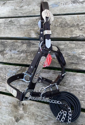 Halter Western Show de cuero superpuesto plateado talla pony con detalles de cobre, plomo Foto 1 de 4