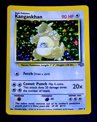 1999 Pokemon KANGASKHAN Jungle Set HOLO BLEED Misprint ERROR Foil Rare Card 5/64 - Image 1 of 4
