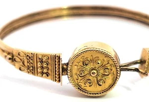 Victorian Etruscan Bangle Bracelet 14K Yellow Gold with Antique Box Estate - Picture 1 of 13
