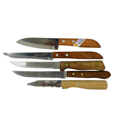 Juego de cuchillos para carne de acero inoxidable marca Kiwi, súper chef y surtido, mango de madera 5 piezas Foto 1 de 4