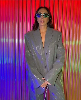 ZARA WOMAN Sz. M SILVER GREY SEQUINS BLAZER STRAIGHT MENSWEAR 1255/736 FW23_NWT - Image 1 of 4