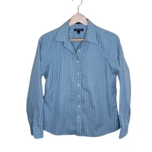 Lands' End | Camisa Oxford abotonada azul verde a cuadros de guinga sin punta de hierro 10 - Imagen 1 de 5