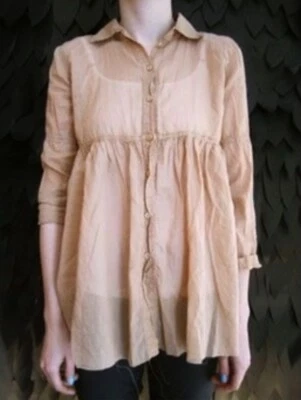 Kristensen Du Nord Nude Dark Peach Empire Top Cotton Voile Blouse Italy - Image 1 of 4