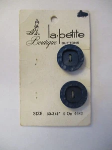 Two Vintage LaPetite Boutique Buttons Blue Size 30-3/4" 4681 New Old Stock - Picture 1 of 6