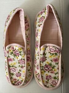Vintage 70s - BARRY Angel Treads Slippers , Pink Floral Sz Medium - 6.5/7.5 NIP