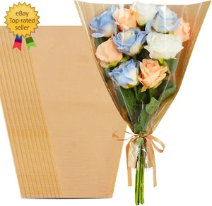 100 Pcs Flower Wrapping Bags Bouquet Sleeves Kraft Paper Clear Flower Sleeves Bu - Picture 1 of 12