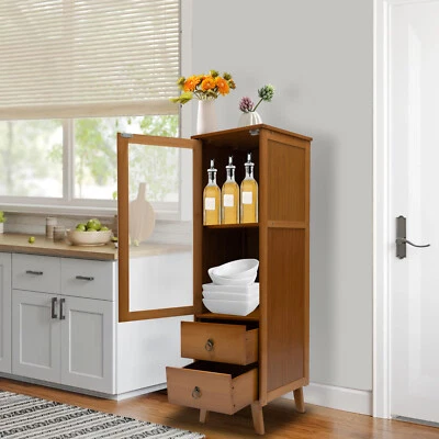 Mueble de piso de madera de bambú, organizador de almacenamiento lateral, cocina comedor Foto 1 de 4