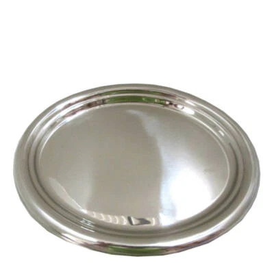 Tablett Metall Dekotablett oval 36x29cm silber glänzend Kerzenteller Landhaus  - Bild 1 von 2