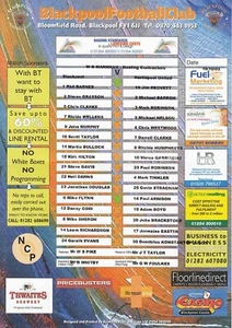 Teamsheet - Blackpool v Hartlepool United 2003/4 - Picture 1 of 1