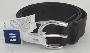 New GAP Women's Classic Belt BLACK Silver Buckle Adjustable Cow Leather (LARGE)