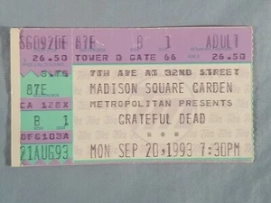 September 9-20-93 1993 Grateful Dead Ticket Stub Madison Square Garden *Brickell - Picture 1 of 2