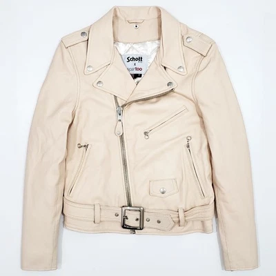 SCHOTT NYC x SPARTOO LCW8600 PERFECTO Biker Jacket Lambskin Leather Pink Cream S - Image 1 of 4
