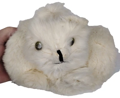 Antiguo manguito calentador de manos de piel blanca pequeño animal de oso de peluche vintage para mujeres niños Foto 1 de 4