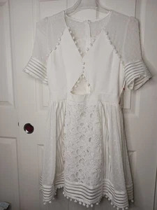 L'ATISTE Maxikleid weiß elegant Ösen offene Haut Hochzeit Fee Boho neu mit Etikett Large - Bild 1 von 14
