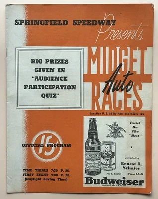 Programa Oficial de Carreras Springfield Speedway Midget Auto Races Años 40 De Colección Foto 1 de 4