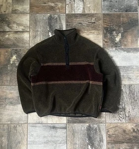 vintage 90s woolrich quarter button jacket fleece green and red - Picture 1 of 8