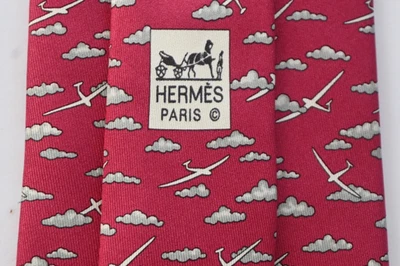 HERMES PARIS 5479 FA "AVIÓN" ROJO SEDA HOMBRE Corbata Cuello W:3 3/4" POR L:60" Foto 1 de 4