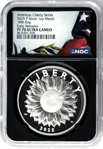2025 P Proof Silver American Liberty Medal Early Releases NGC PF70 Flag Label - Picture 1 of 2
