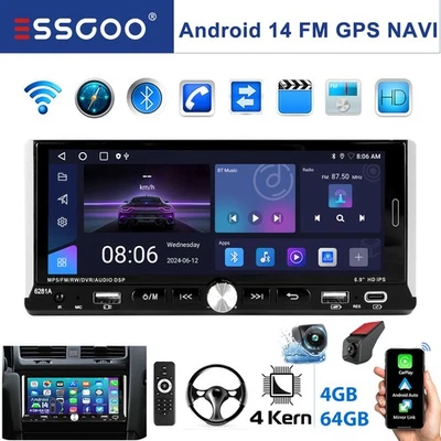 DVR Android 14 4+64G Apple Carplay 1DIN 6.9" Autoradio Mit Bluetooth GPS Nav RDS - Bild 1 von 4