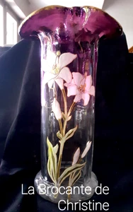 LEGRAS François Vase de forme Cylindrique émaillé de Lys et Feuillage Circa 1910 - Imagen 1 de 7