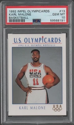 Karl Malone ~ 1992 Impel Olympicards Team EE. UU. #13 ~ PSA 10 Foto 1 de 2