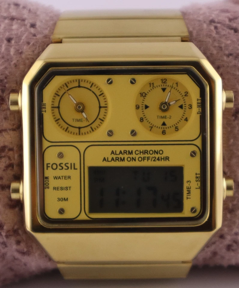 Reloj pulsera de lujo fósil para hombre analógico/digital esfera amarilla cuarzo estuche GP funcionando Foto 1 de 4