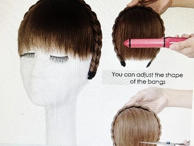Lindo flequillo de cabello humano extensión de flecos con diadema trenzada marrón medio NUEVO Foto 1 de 3