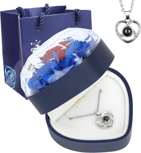Preserved Rose Box, Eternal Flowers with Heart I Love You Necklace Forever Prese - Picture 1 of 12