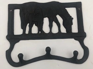 Cast Iron Horse and Colt With 3 Coat Hooks Wall Mounted Western Decor Vintage - Picture 1 of 6