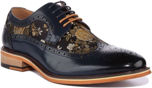JUSTINREESS ENGLAND Ross Mens Lace Up Floral Brogues In Navy Size UK 6 - 12
