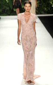 Naeem Khan Frühling 2014 Laufsteg rosa Tüll Perlen bestickt langes Kleid Kleid US 4 - Bild 1 von 17