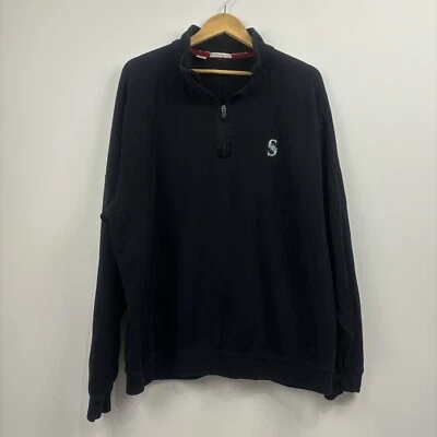 Seattle Mariners Cutter & Buck Pullover XXL Quarter Zip Black Embroidered Pima - Image 1 of 4