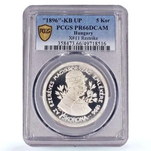 Hungary 5 korona Franz Joseph I Horseman RESTRIKE PR66 PCGS silver coin 1896 - Picture 1 of 5