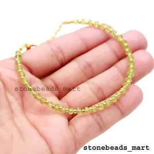 Green Peridot Gemstone 4 mm Rondelle Faceted Beads Unisex Bracelet 7"./ - Picture 1 of 8