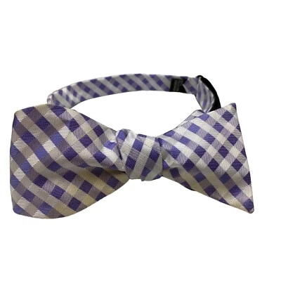 Corbata de moño a cuadros blanca lila poliéster hecha a mano sin marca ajustable Talla 14 a 18 Foto 1 de 4