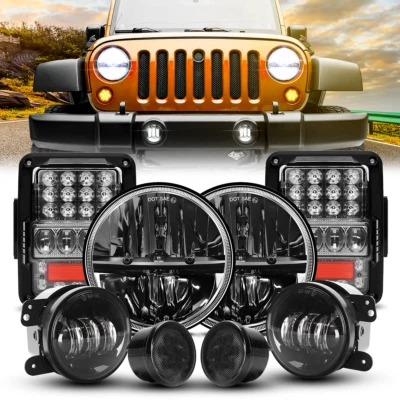 2007-17 for Jeep Wrangler JK 7" Round LED Headlights Taillight Fog Signal Lights - Image 1 of 4