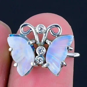 Rainbow Moonstone Butterfly Gemstone Sterling Silver Cluster Ring Jewelry Size 6 - Picture 1 of 7